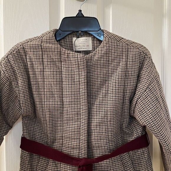 Zara Girls Quilted Houndstooth Belted Coat Jacket Size 8 - Picture 2 of 12